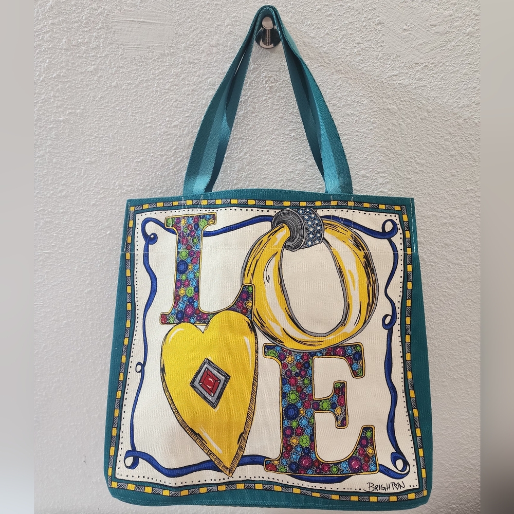 Brighton Women Tote Bag Charmed Love Canvas Shoulder Bag Heart Print Large Tote